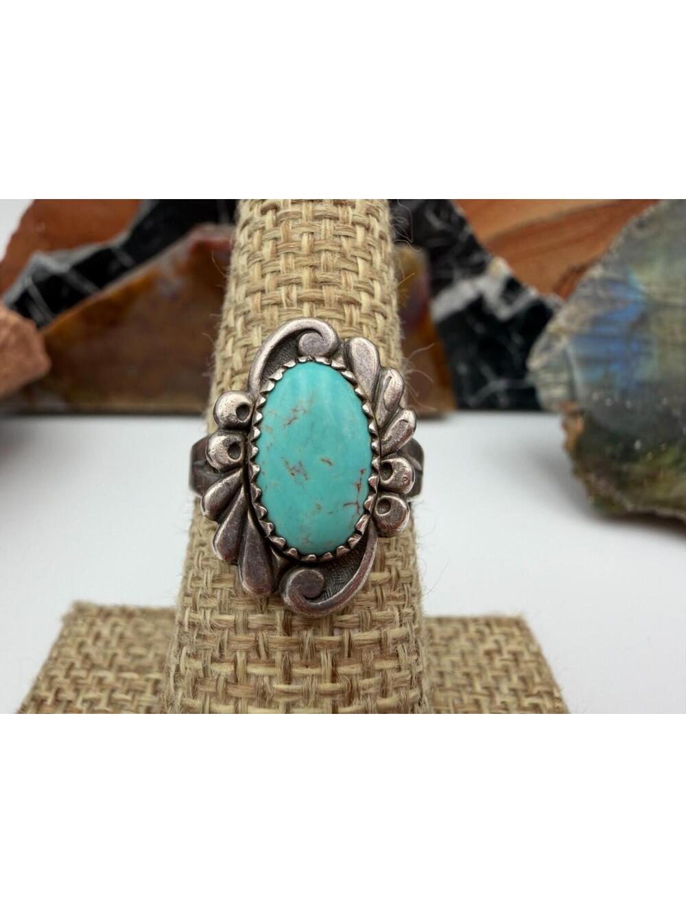 Vintage Navajo Native American Turquoise Sterling Silver Old Pawn Ring Size 6